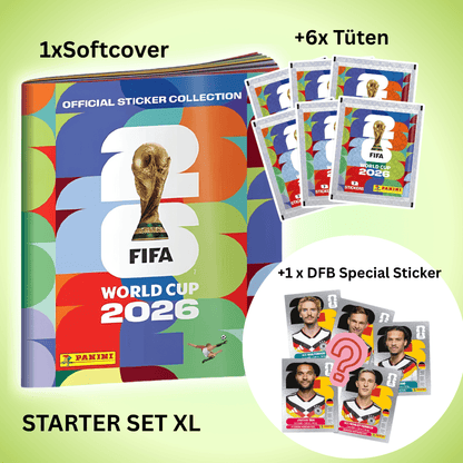 Panini FIFA World Cup 2026 Starter Set XL Softcover con 6 Buste + 1 Adesivo Speciale DFB – 7 Adesivi Per Busta