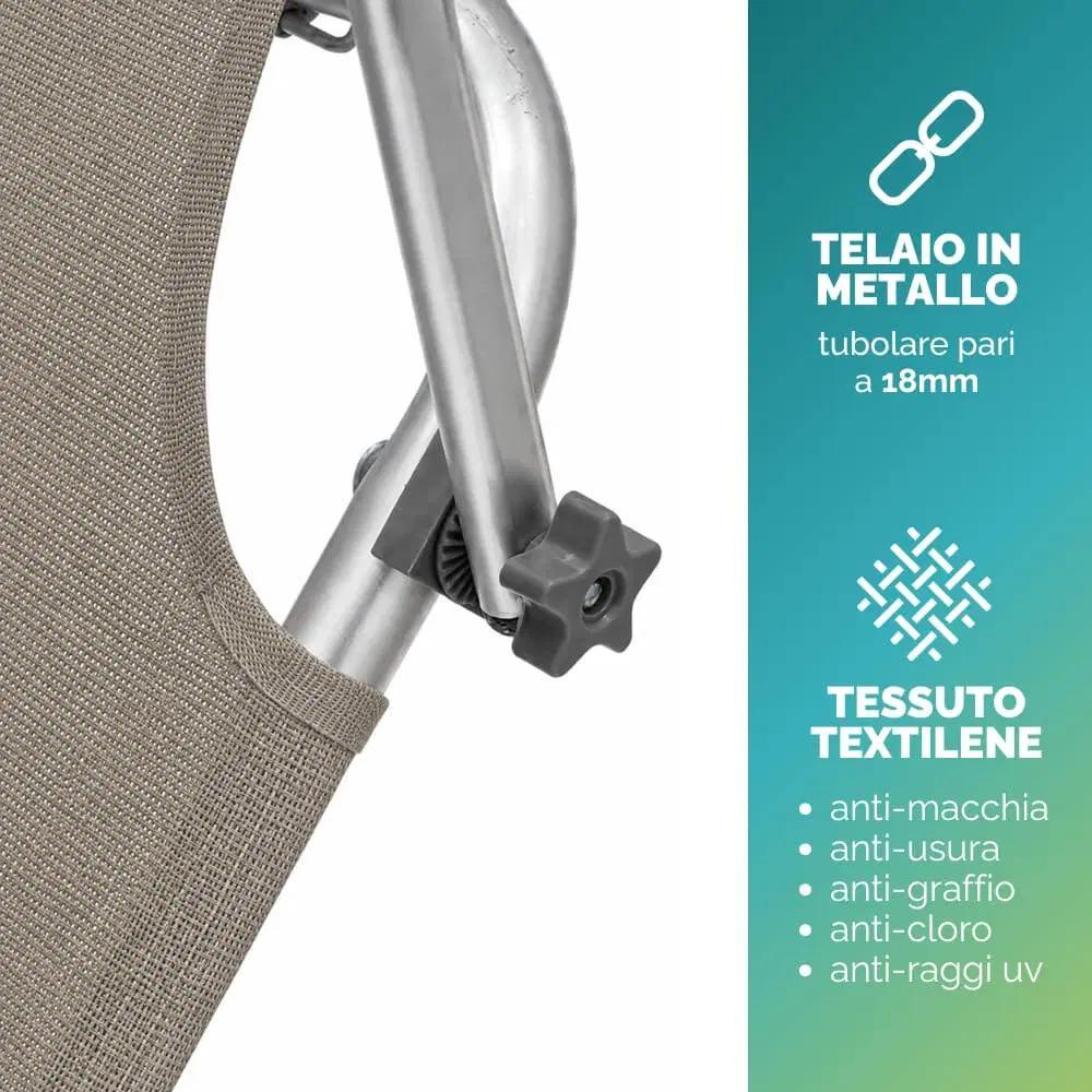 2 Lettini Prendisole Pieghevoli con Tetto Parasole, Misura 180x55x90 cm, Tessuto Textilene, Struttura Metallo Tubolare da 18mm, per Spiaggia, Piscina, Giardino, Peso Max 120kg