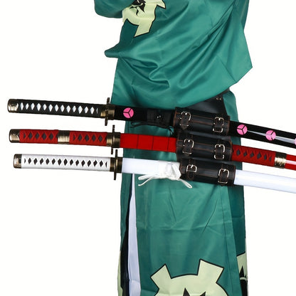 3 Pezzi Set Spada Anime, Lama in Bambù Sicura Non Affilata, Accessorio Cosplay, Katana Spada Samurai, Regalo per Halloween e Natale, Cintura e Portaspada Inclusi