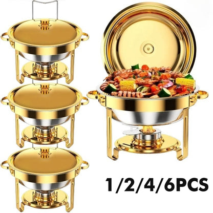 Scaldavivande da buffet in acciaio inossidabile dorato 1/2/4/6 con coperchio per catering, ideale per matrimoni/banchetti di Capodanno, solo per cucinare (solo per cucinare)