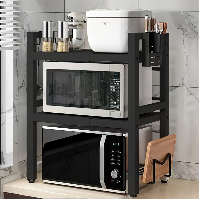 Scaffale per microonde espandibile a 2/3 ripiani con 6 ganci, porta coltelli/stecche/tavola da taglio, organizer in metallo salvaspazio per spezie, utensili e articoli da cucina, ripiano da appoggio con montaggio rapido, regalo perfetto per l'inaugurazion