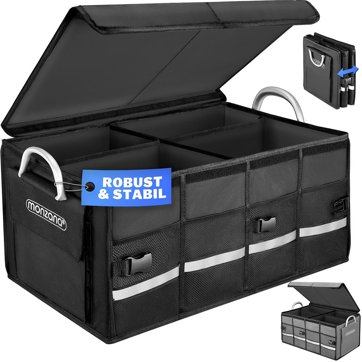 MONZANA® Borsa Bagagliaio Organizer Coperchio 68L Impermeabile Divisori Pieghevole Pareti Rinforzate Antiscivolo Borsa Auto 60X35X30Cm