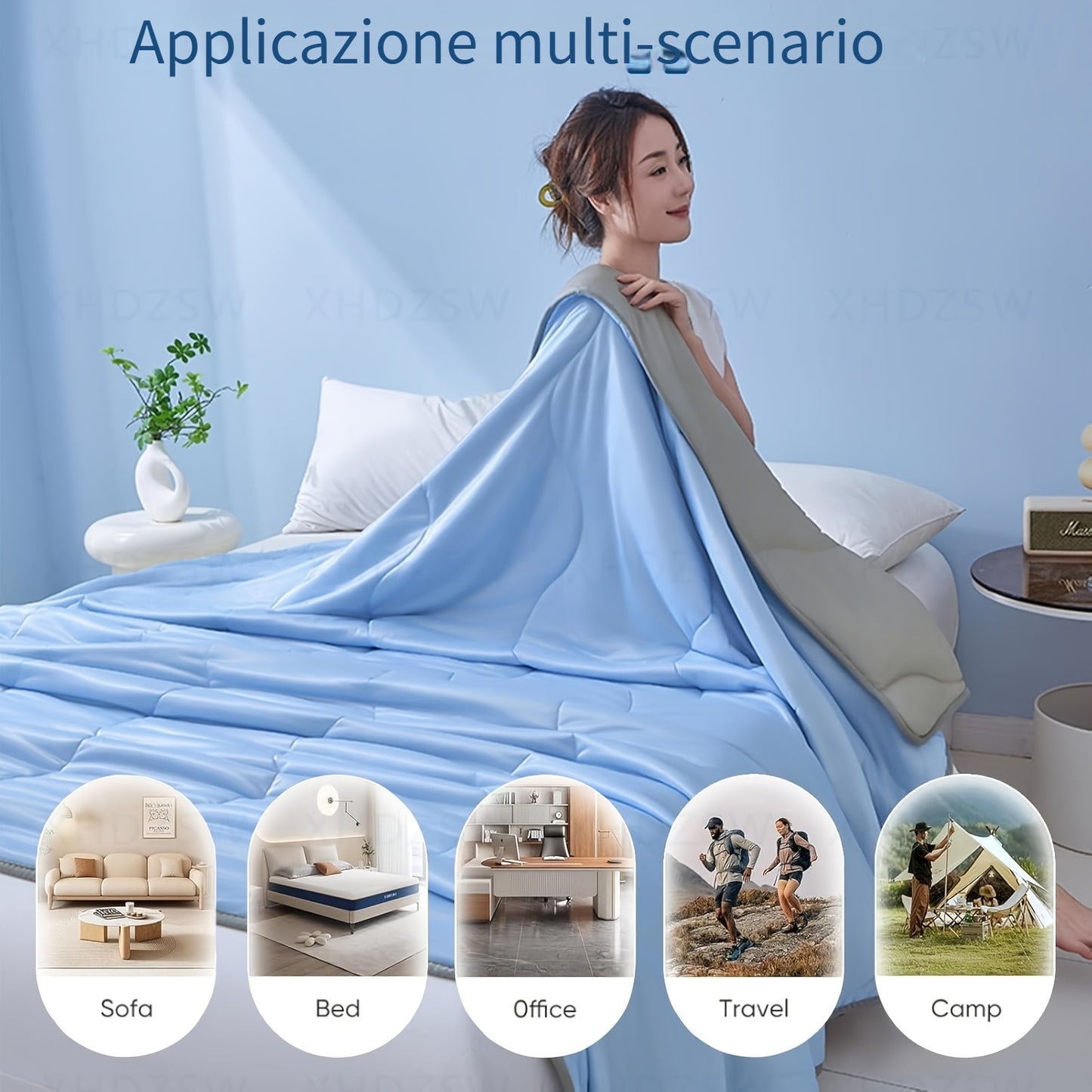 Coperte Autorinfrescanti Estive King Queen Full Twin per Chi Dorme Caldo, Coperta Ghiaccio Morbida Leggera Traspirante Antisudore per Chi Soffre di Sudorazione Notturna, Copripiumino Copriletto Trapunta Grande Double-Face Coperta Plaid Blu Grigio Verde pe