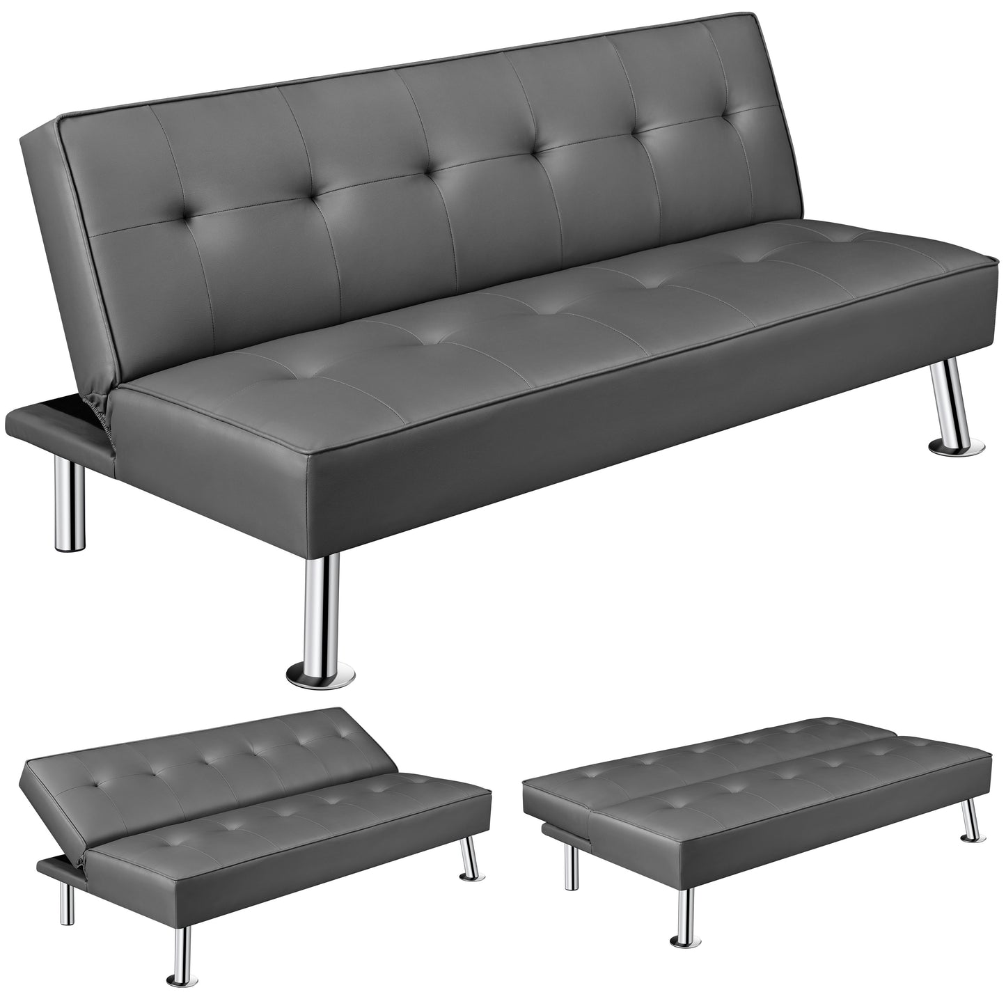 Costoffs Divano Letto a 3 Posti Divano Letto in Tessuto Imbottito con Gambe in Metallo Cromato 105° - 180° per Soggiorno Studio Ufficio Camera degli Ospiti Carico Massimo 350 kg