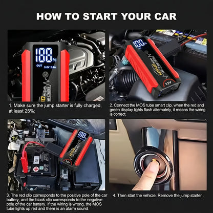 KOPUO 5000A Avviatore di Emergenza per Auto 12V, Avvia Batterie Scariche in Secondi, Booster di Batteria di Emergenza, Fino a 7.5L di Benzina & 5.5L di Diesel, Avviatore di Batteria Portatile per Auto, SUV, Furgoni, Camion & Moto, Display LCD, Torcia LED