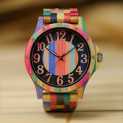 LeeEv Orologi da Uomo in Legno Leggero e Trasparente a Colori Mescolare, Incisi a Mano, Analogico al Quarzo, Orologio da Polso in Bambù, Regalo per Uomo