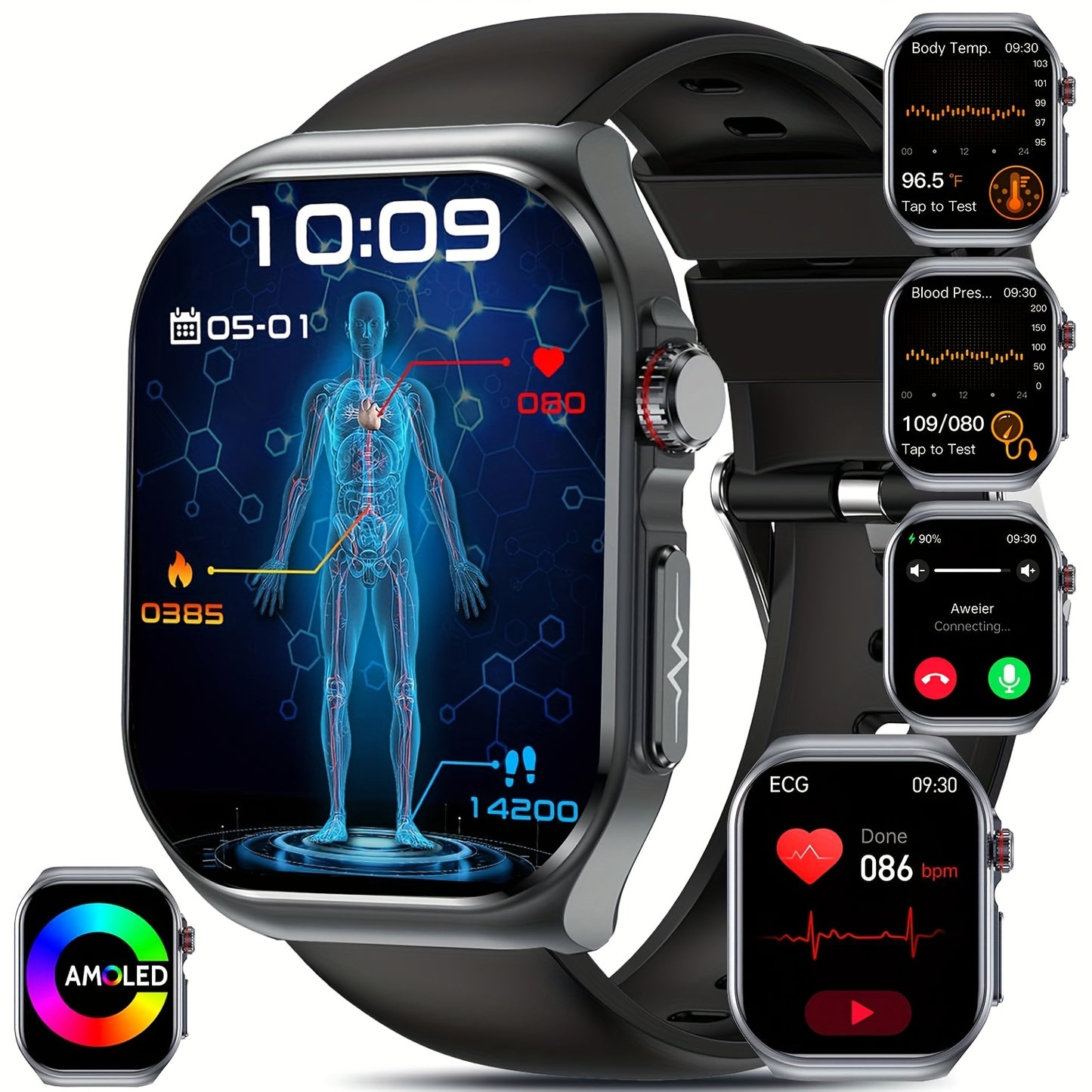 Smartwatch 2026 Nuovo: Display AMOLED Grande da 5,18 cm, Batteria a Lunga Durata da 530 mAh, Chiamata BT 5.3, Modalità Multi-Sport, Assistente Vocale, SOS, Monitoraggio Mestruale, Previsioni Meteo, Orologio Fitness per Android & IOS, Regalo Ideale per la