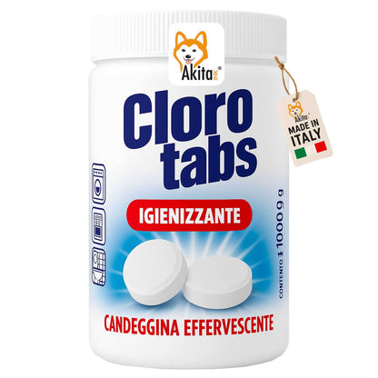Akitaink Cloro Tabs 1kg – Pastiglie Multiuso di Candeggina Effervescente al Cloro Attivo, Igienizzanti, Sbiancanti e Deodoranti per Pulizia Casa, WC, Lavatrice e Superfici