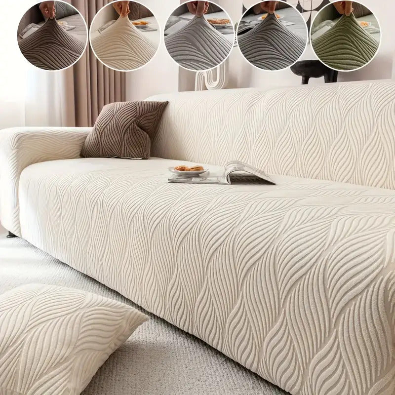 1 pz Copridivano Jacquard Foglia Artistica - Protezione Divano Elasticizzata Monoblocco con Pile Jacquard Elastico, Antiscivolo Adatto agli Animali Domestici, Lavabile in Lavatrice, Arredamento Moderno per la Casa, Protezione Mobili, Federa Decorativa, Te
