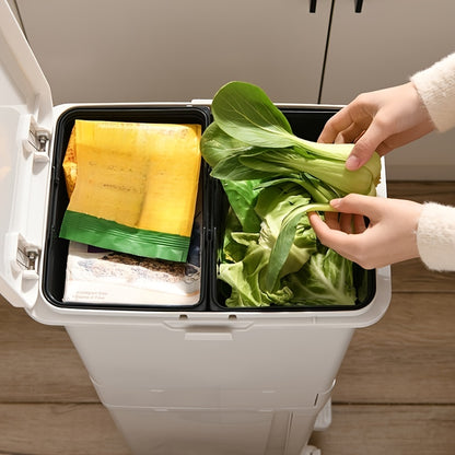 Cestino rifiuti a 3 strati stretto con coperchio - Sottile, grande capacità, doppio scomparto per separazione secca e umida con ruote e maniglie per facile spostamento, perfetto per la separazione dei rifiuti in cucina, azionato a pedale, per fessure in c