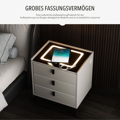 Comodino Nero/Bianco, Comodino con Luci LED Regolabili e 3 Cassetti, Organizer per Comodino Lucido per Camera da Letto