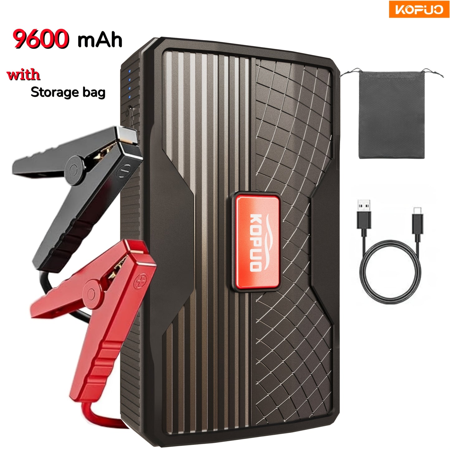 KOPUO Avviatore di Emergenza per Auto, Voiture Portatile: Batteria di Avviamento di Emergenza 9600/12800 Mah con Luce LED, Adatto per l'Avviamento di Auto a Benzina e Diesel a 12V - Accessori Auto, Ideale per Proprietari di Auto in Situazioni di Emergenza