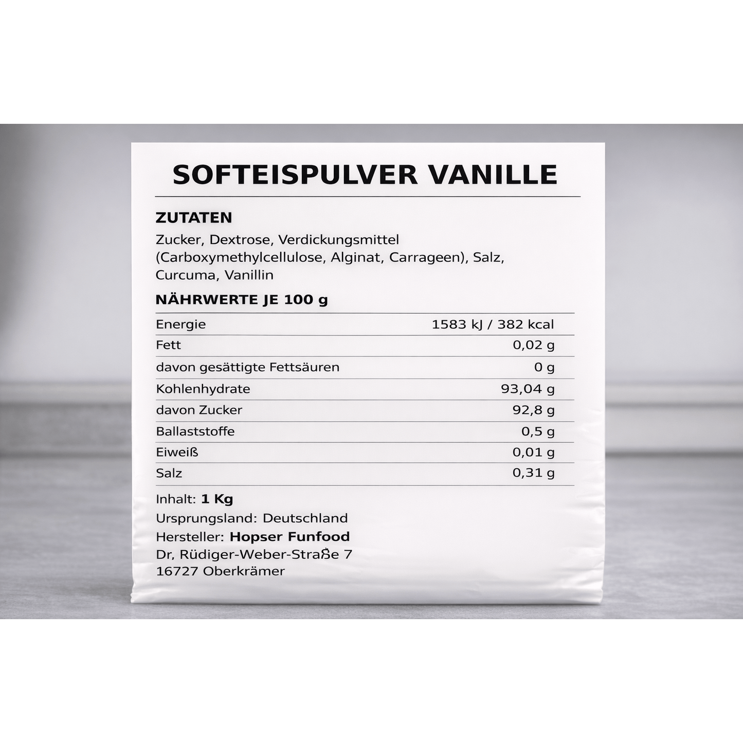 Hopser Funfood Polvere per Gelato Soft Serve alla Vaniglia 1 kg – Polvere Crema per Gelato Soft Serve per Macchina per Gelato | Cool Freeze Power-Soft-Plus | Prodotto in Germania Vaniglia