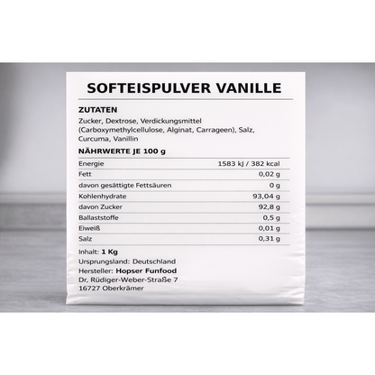 Hopser Funfood Polvere per Gelato Soft Serve alla Vaniglia 1 kg – Polvere Crema per Gelato Soft Serve per Macchina per Gelato | Cool Freeze Power-Soft-Plus | Prodotto in Germania Vaniglia