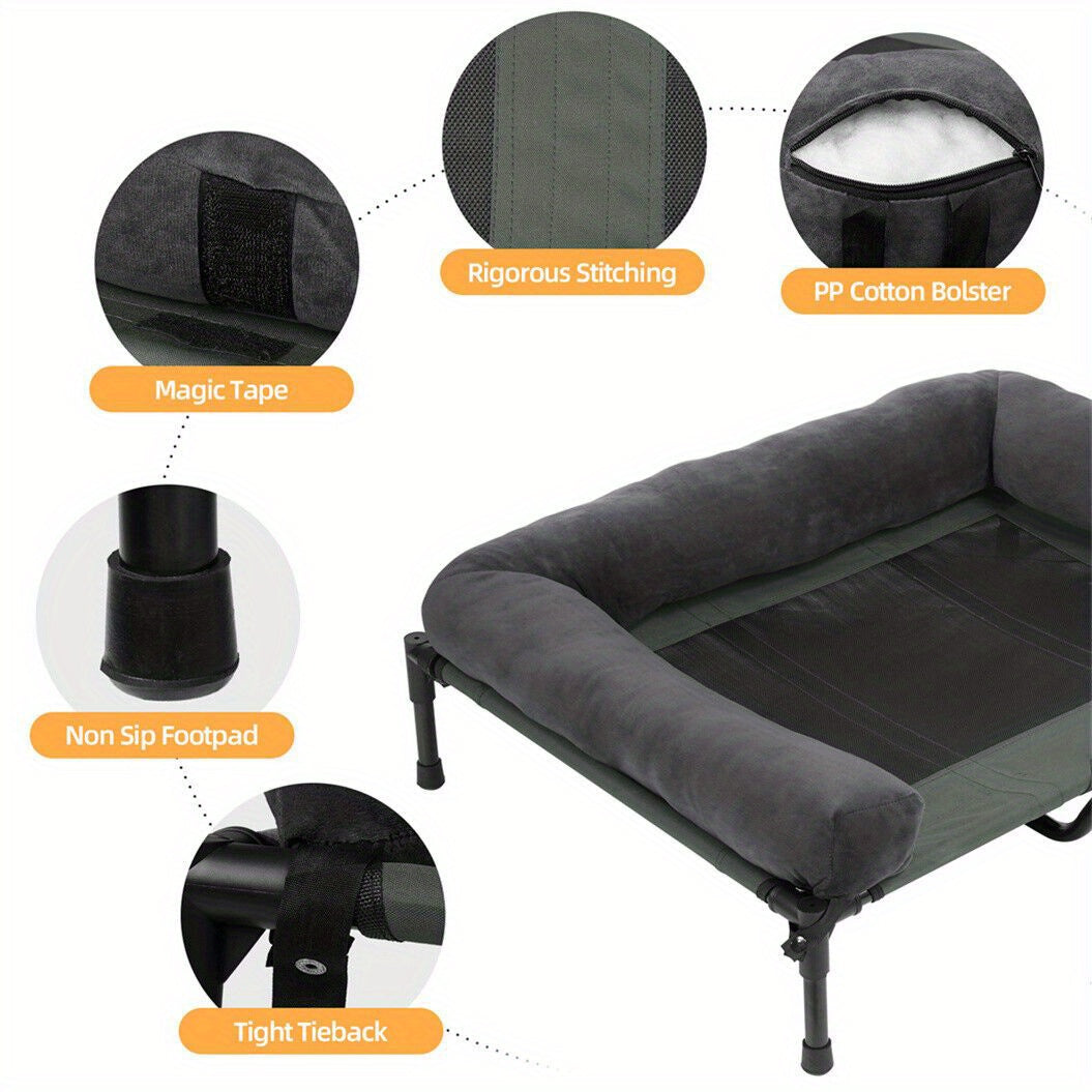 Letto per Cani da Campeggio Rialzato L/XL/2XL - Lettino Esterno di Alta Qualità con Tappetino Traspirante e Morbidi Tappeti in Peluche, Struttura Robusta per Cani Grandi, Poliestere Resistente ad Tutte le Condizioni Atmosferiche, Montaggio Facile e Design