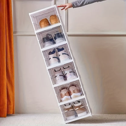 Scatola per scarpe impilabile, scatola porta scarpe in plastica ispessita a 3 o 6 strati - Scarpiera pieghevole retrattile con design a ribalta, non richiede montaggio, design verticale salvaspazio