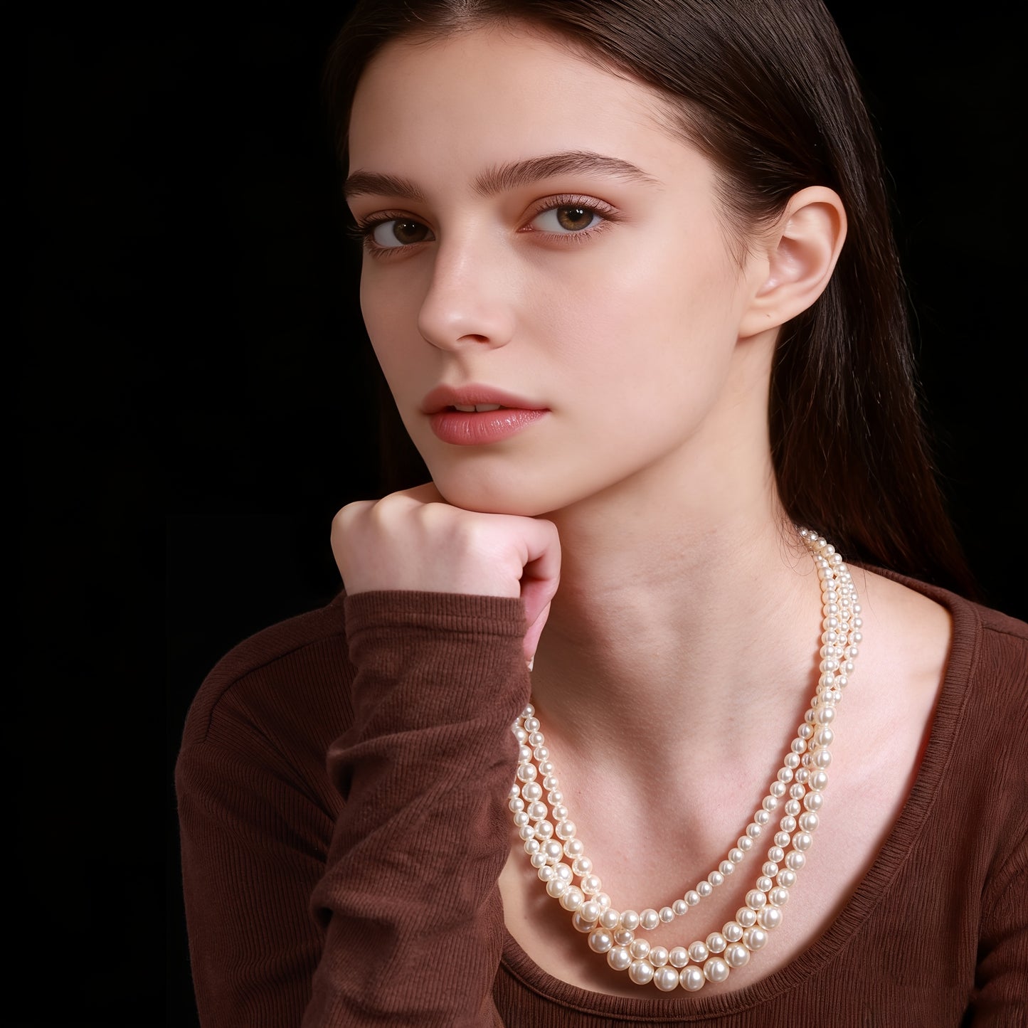 Collana in argento 925, una collana alla moda ipoallergenica a tre strati con perle d'acqua per donne, ideale come regalo per feste femminili, compleanni, banchetti, incontri, regalo per madri, anziani, insegnanti, confezionata in scatola regalo