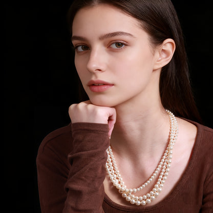 Collana in argento 925, una collana alla moda ipoallergenica a tre strati con perle d'acqua per donne, ideale come regalo per feste femminili, compleanni, banchetti, incontri, regalo per madri, anziani, insegnanti, confezionata in scatola regalo