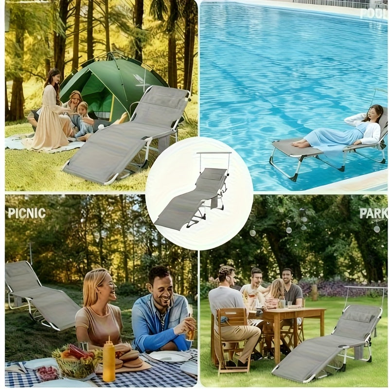 Lettino prendisole Aweioo con copertura, lettino da giardino con poggiatesta e maniglia, tasche laterali, superficie reclinabile extra larga, schienale regolabile e protezione solare, lettino da spiaggia pieghevole