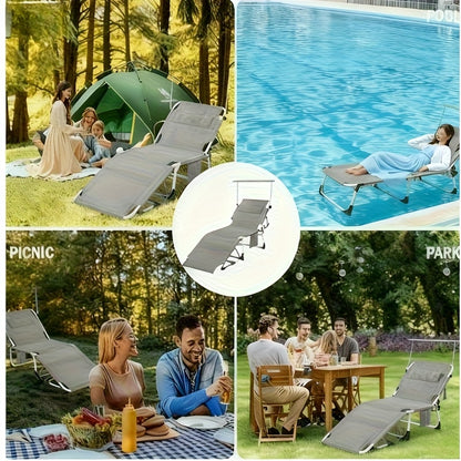 Lettino prendisole Aweioo con copertura, lettino da giardino con poggiatesta e maniglia, tasche laterali, superficie reclinabile extra larga, schienale regolabile e protezione solare, lettino da spiaggia pieghevole