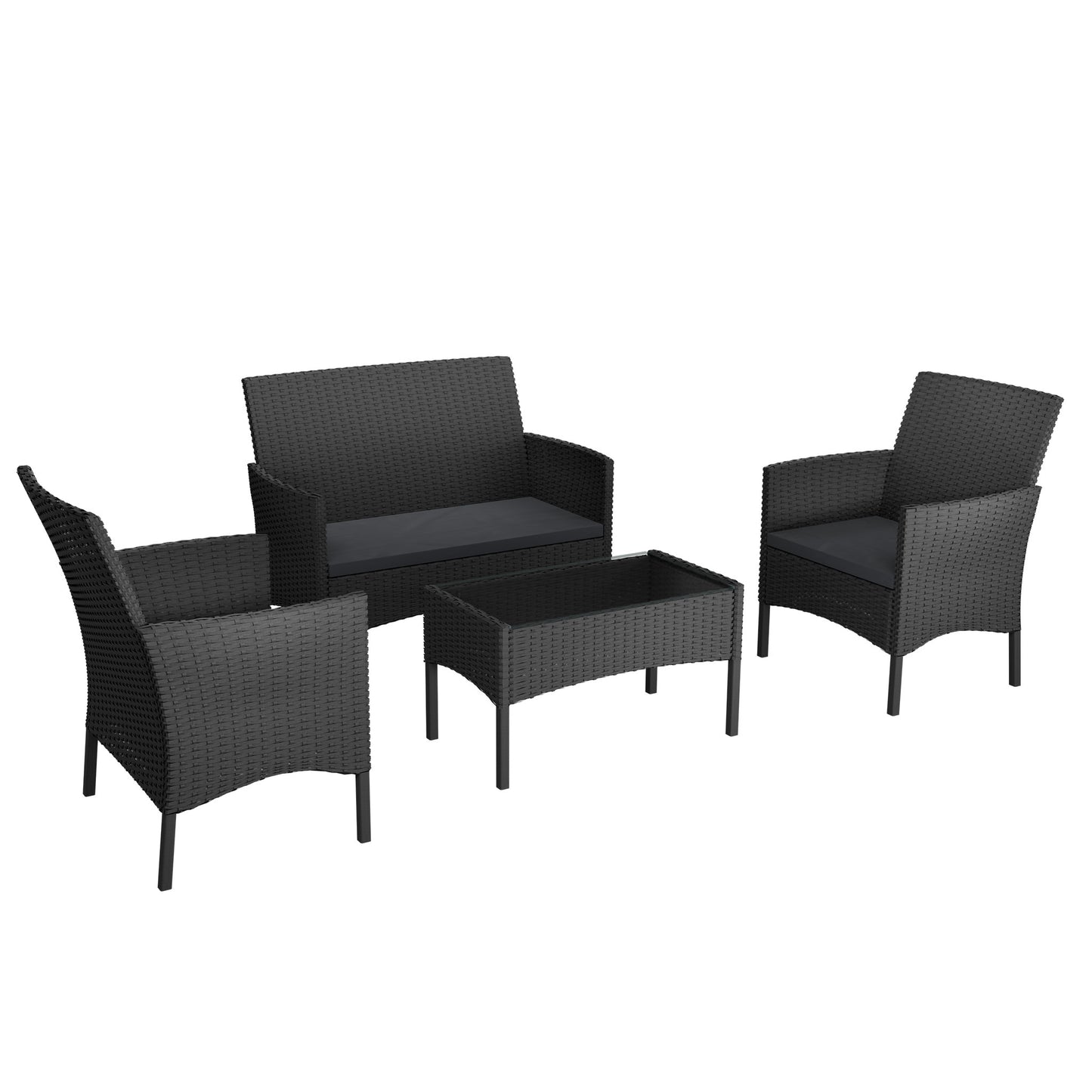Mobili da giardino in rattan poli per balcone - set con divano a 2 posti, sedie singole e tavolo, cuscini imbottiti antracite - colorazione lounge (cuscini imbottiti antracite)