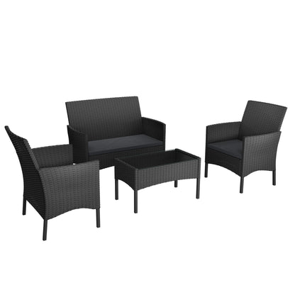Mobili da giardino in rattan poli per balcone - set con divano a 2 posti, sedie singole e tavolo, cuscini imbottiti antracite - colorazione lounge (cuscini imbottiti antracite)