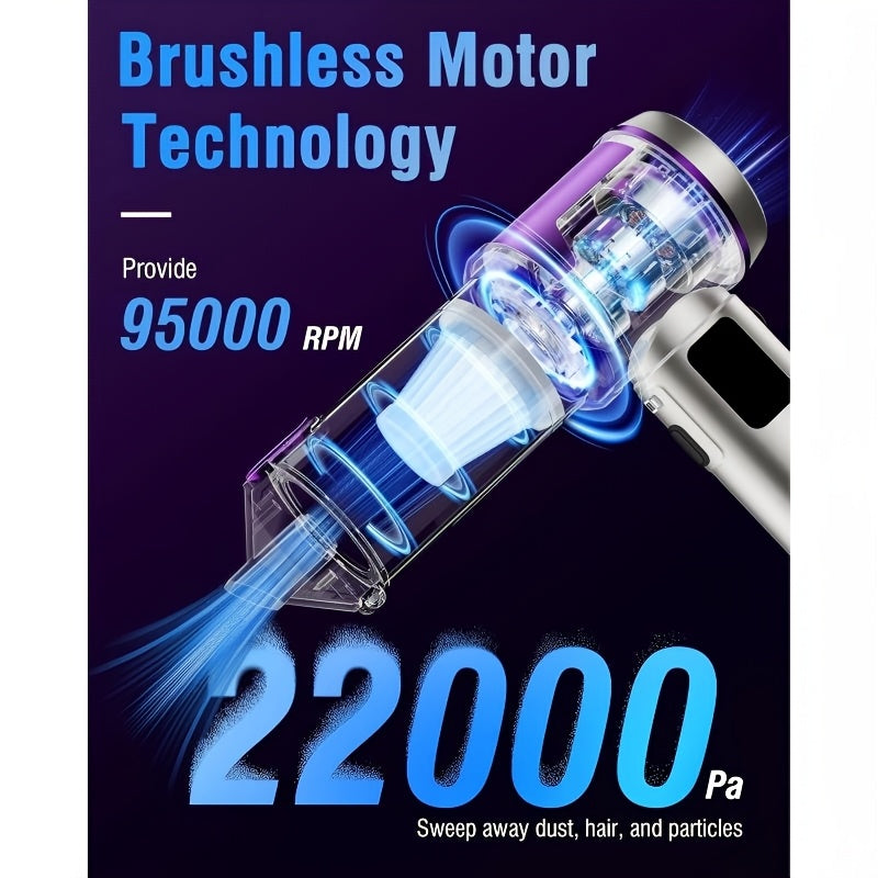 Aspirapolvere portatile senza fili per auto, 22000Pa ad alta potenza, aspirapolvere portatile e spolverino ad aria per la pulizia dell'auto, casa, ufficio, peli di animali domestici | Multigoccia, filtro lavabile, luce LED