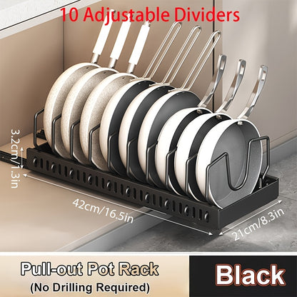 Scaffale da Cucina Estraibile Regolabile, 8/10 Divisori Regolabili per Coperchi di Pentole, Design Adatto per Organizzare Pentole e Coperchi, Combinazione Libera per Soddisfare le Esigenze, Strumenti Pratici per la Casa, Stoccaggio Regolabile, Organizzato