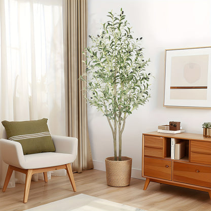Alberi di Olivo Artificiali 120/150/180/210cm - Piante Finte in Seta con Tronchi in Legno Naturale e Frutti Realistici, Ideali per Case, Uffici e Soggiorni