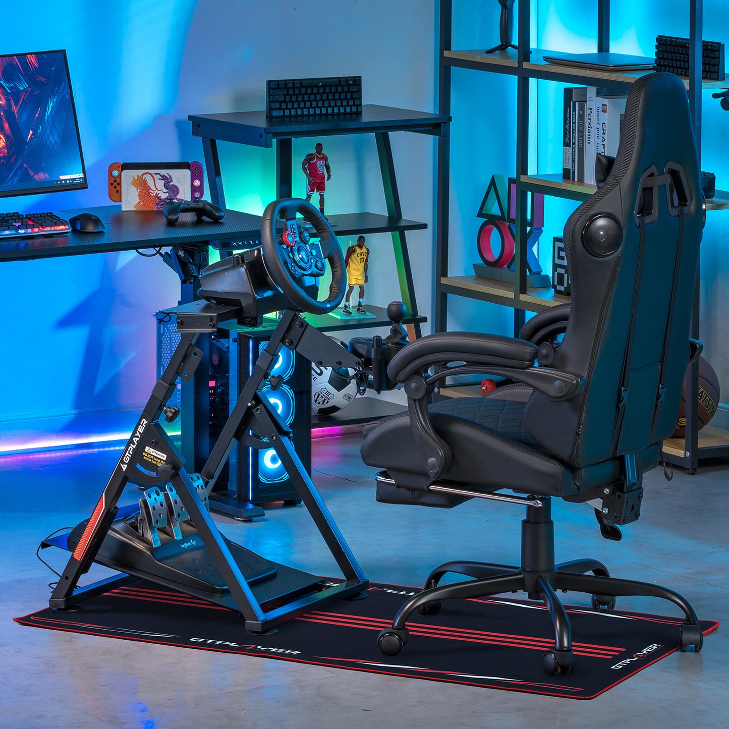Supporto per volante da gaming, stand per volante da corsa con attacco per leva del cambio V1/V2, struttura regolabile in inclinazione, con portabevande