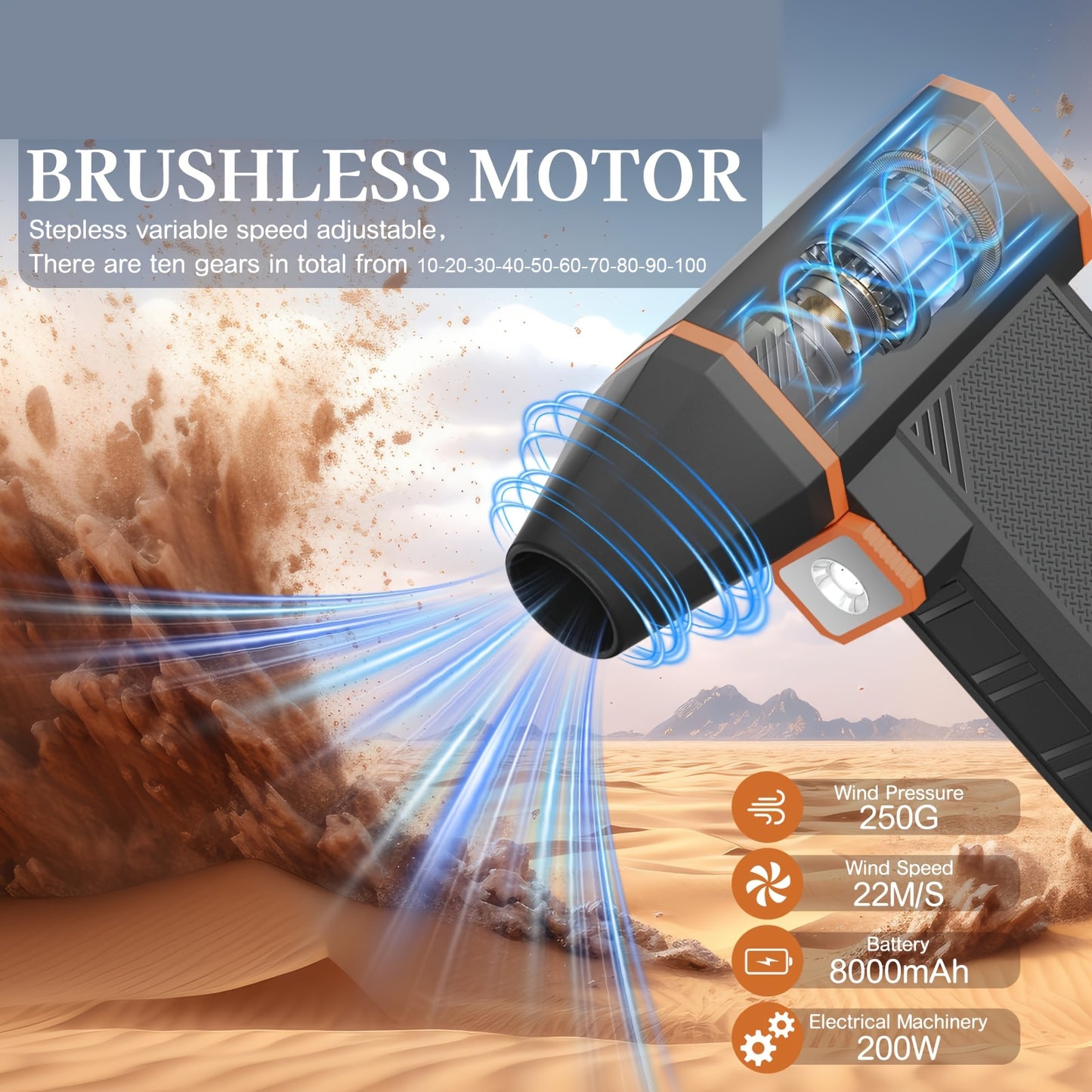 9000000RPH Soffiatore Turbo Jet Portatile - 10 Velocità Senza Fili | 8000Mah Ricaricabile USB-C | Ventola Turbo Violenta Portatile per Raffreddamento per Polvere, Neve, Campeggio, Pulizia Tastiera - Regalo Gadget Definitivo per Uomo