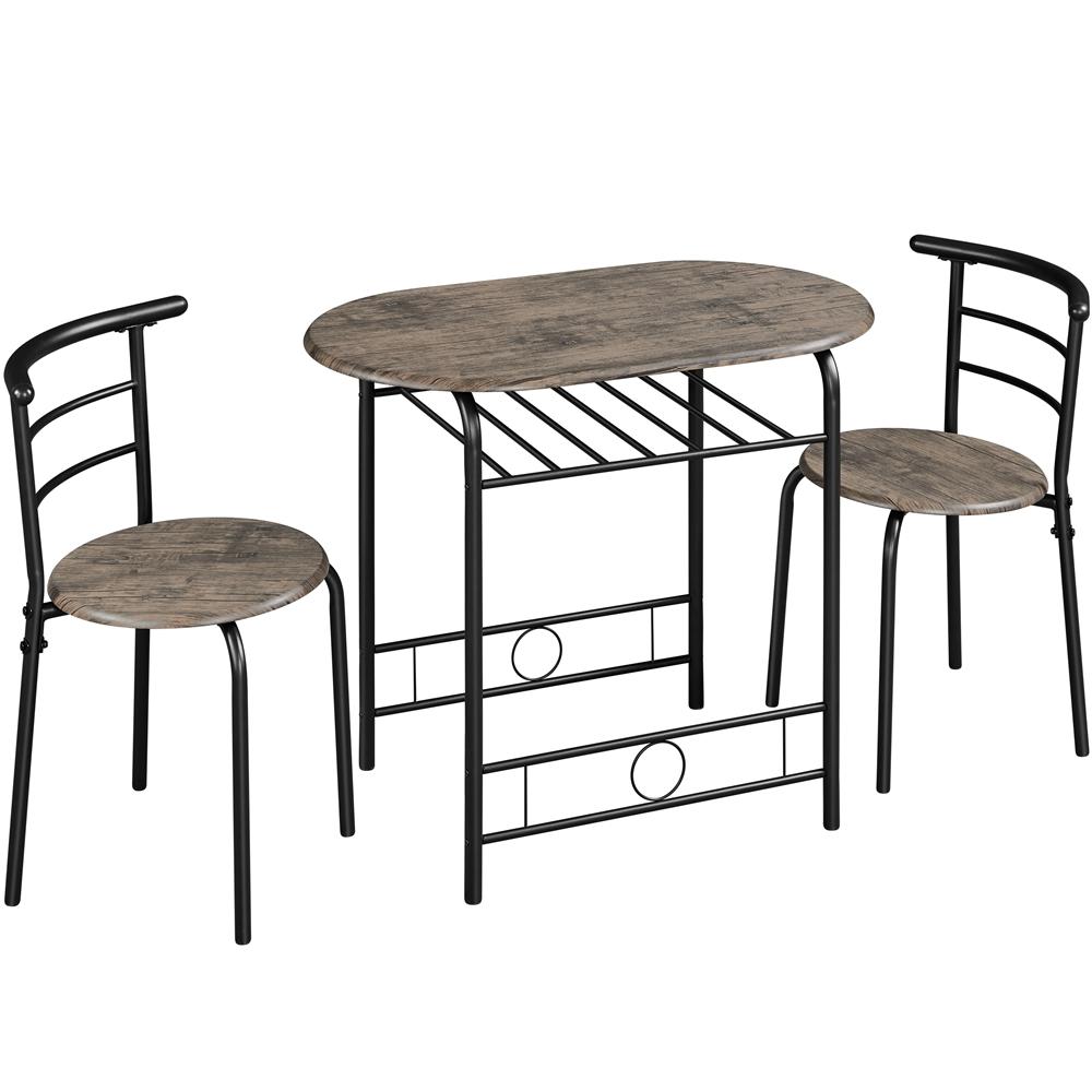 Costoffs Set Tavolo e 2 Sedie da Bar e Sala da Pranzo in Legno e Metallo per Cucina Balcone Piccoli Spazi Sedia Portata 136 kg