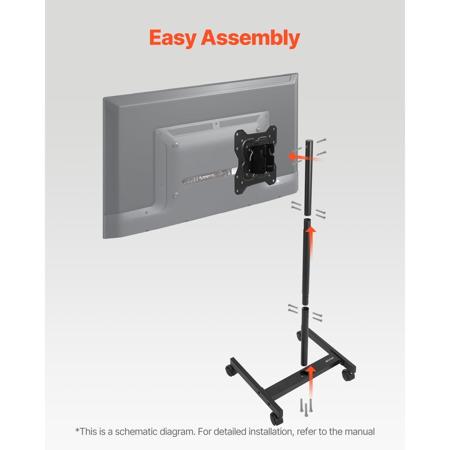 VEVOR Carrello TV Mobile con Ruote per Schermi da 17 a 55 Pollici, Capacità di 44 lbs