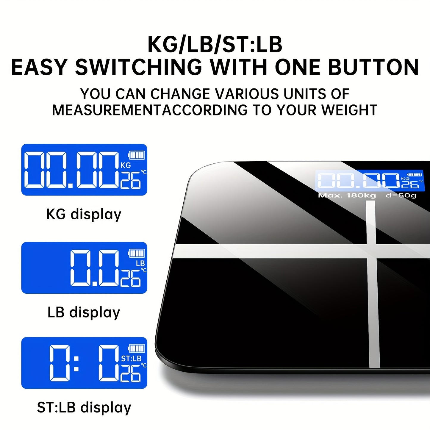 Bilancia Elettronica, 179,62 kg Bilancia Digitale da Bagno, Bilancia di Alta Precisione con Display LCD ad Alta Definizione e Visualizzazione della Temperatura (selezionabile tra KG e Libbre), Piattaforma Ultra Larga, Pesatura Elettronica ad Alta Precisio