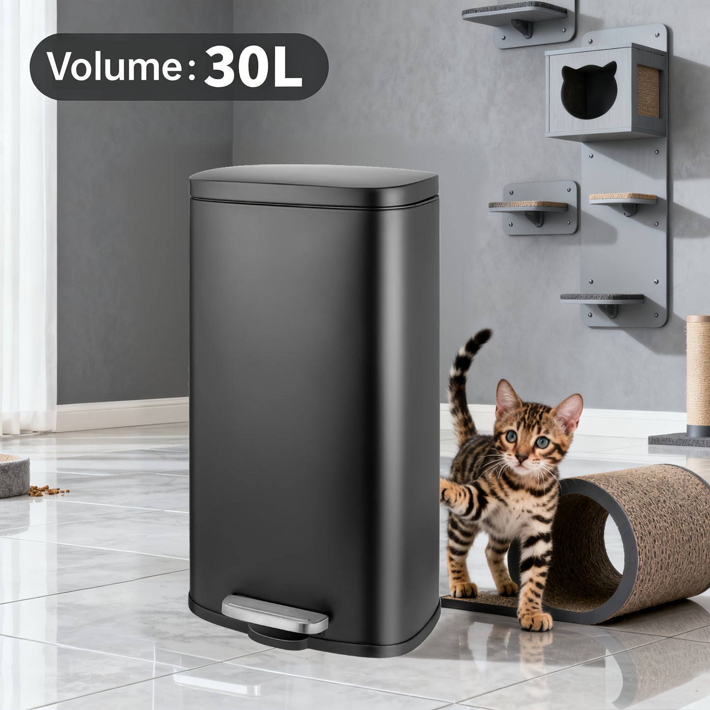 Cestino per la Raccolta dei Rifiuti di Cane in Acciaio Inossidabile da 30L, Bidone della Spazzatura con Chiusura Lenta e Secchiello Interno, Maniglia Inclusa, Resistente + Facile da Pulire + Antiodore, Adatto per Cortile, Cucina, Soggiorno, Ufficio