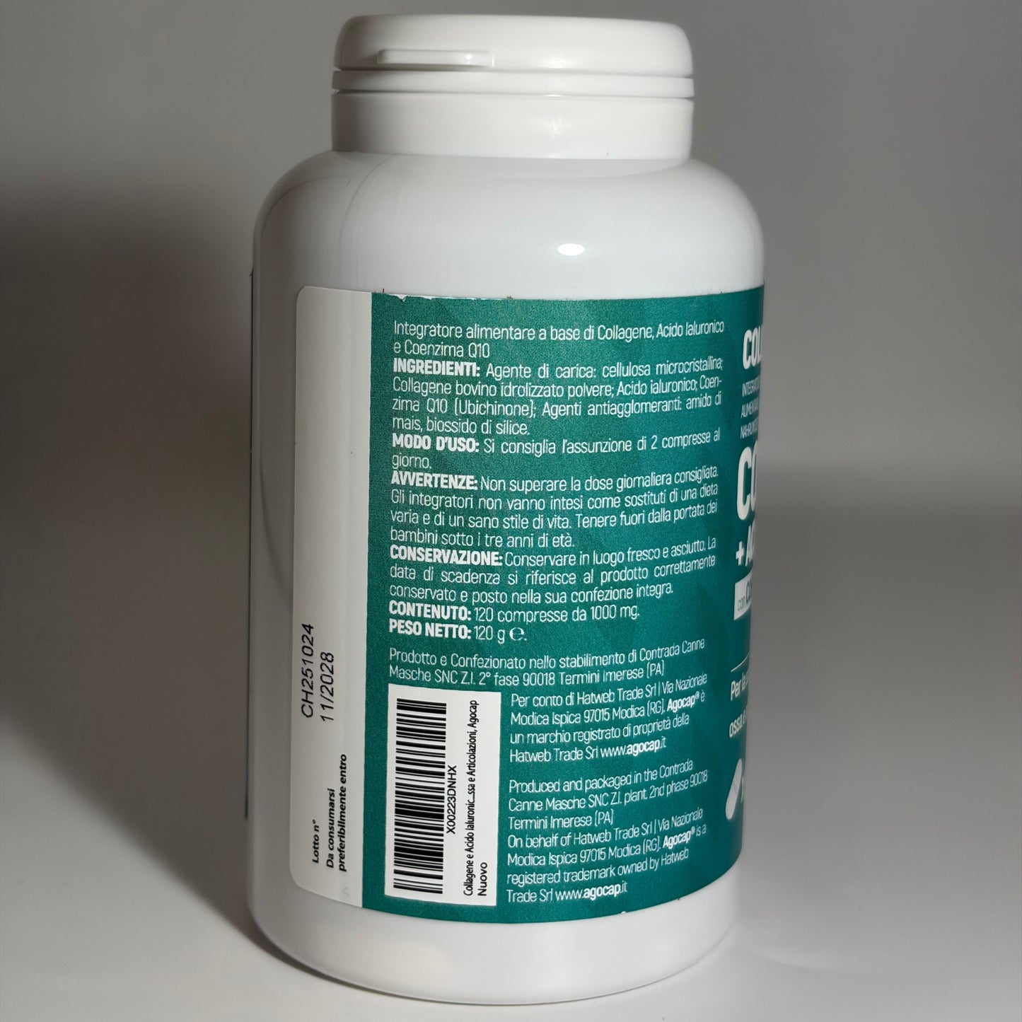 Collagenaid Agocap – Prodotto con Collagene Idrolizzato, Acido Ialuronico e Coenzima Q10 – 120 compresse
