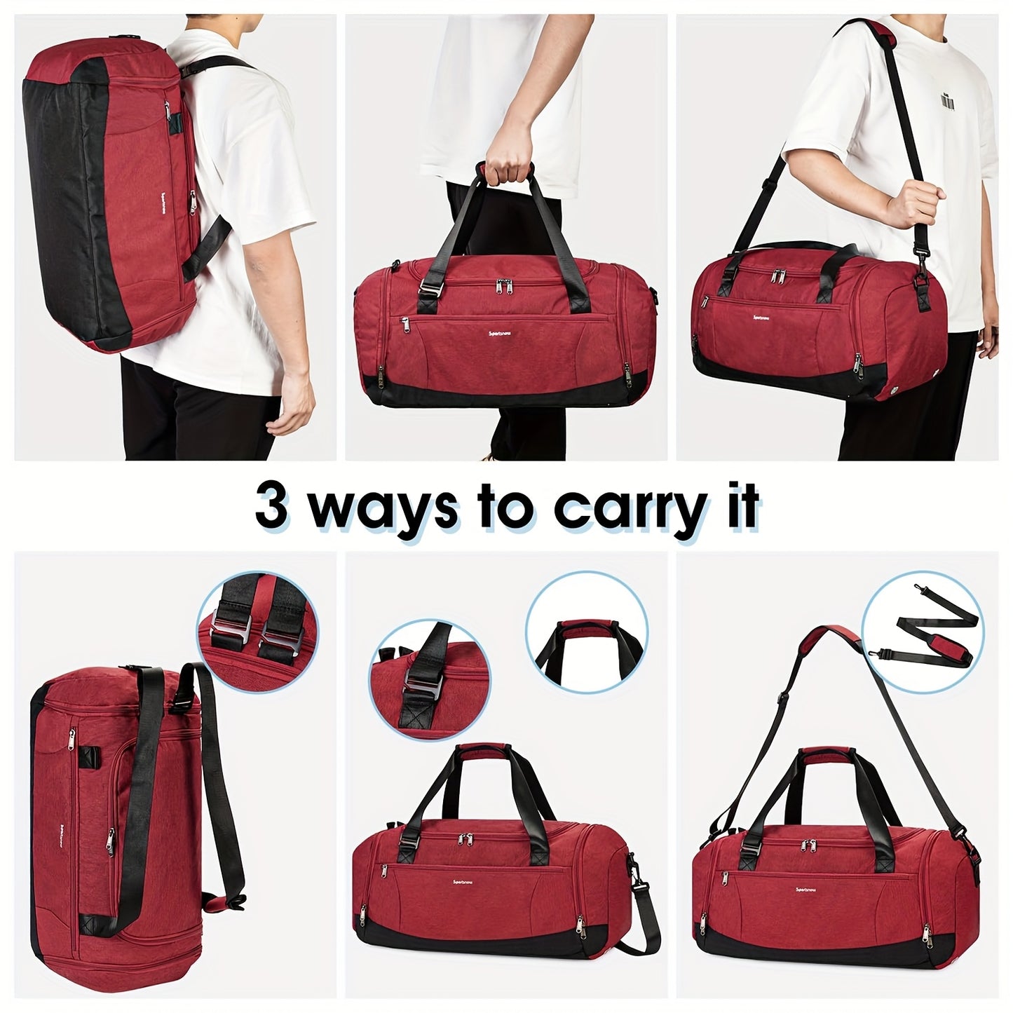 [Borsa da Toilette in Omaggio] Zaino Sportivo 5 in 1 - Dalla Palestra alla Vacanza con Maniglia per Trolley e Scomparto Ventilato per Scarpe | Essenziale per Viaggi Estivi 2025 (43L Weekender, 6 Colori), Regalo di Natale