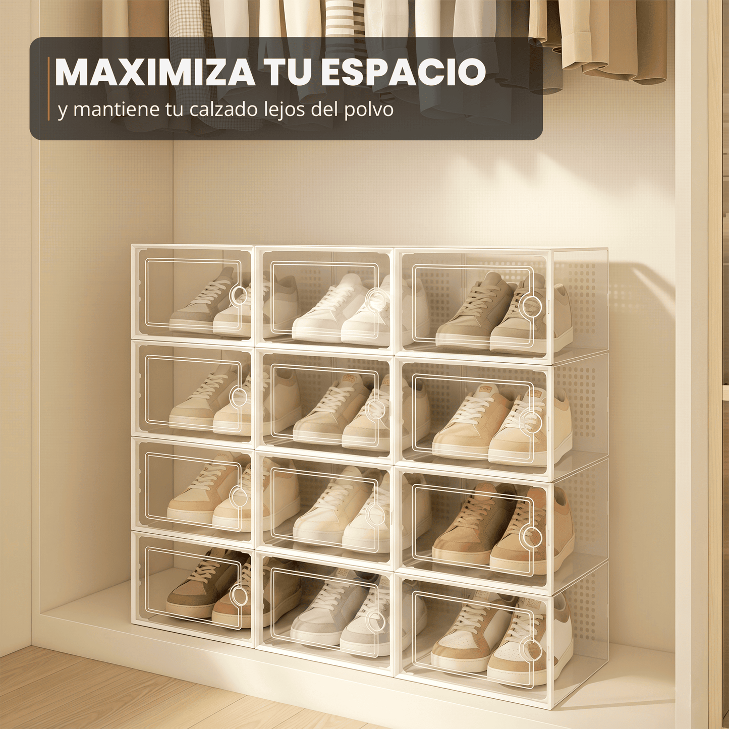 RELAXTY Organizzatore Scarpe – Scatole per Scarpe Impilabili Trasparenti con Apertura Frontale, Sistema Anti-Ribaltamento e Ventilazione