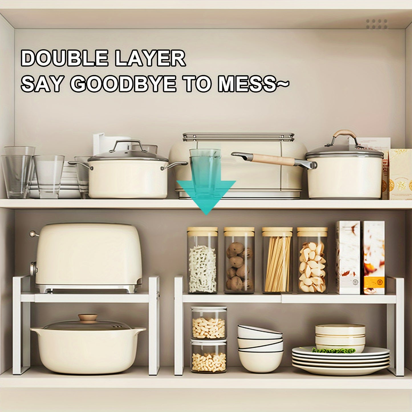 Organizzatore di Scaffali da Cucina in Metallo Regolabile ed Espandibile, Porta Spezie per Banconi e Armadietti, Ideale per Dispensa, Bagno - Scaffali Multiuso a Staffa Sopra, Organizzatori e Contenitori da Cucina, Mensole di Utilità