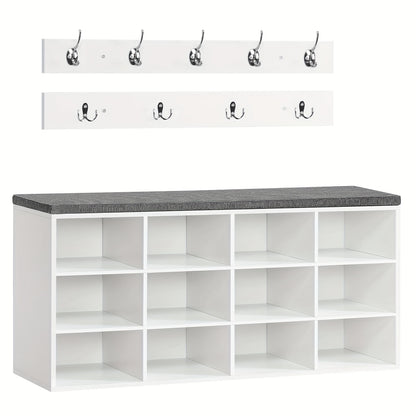 Set scarpiera armadio, divanetto scarpiera con 12 scomparti, scarpiera con divanetto imbottito, armadio a muro con 9 ganci, mobiletto scarpe per ingresso, corridoio, camera da letto