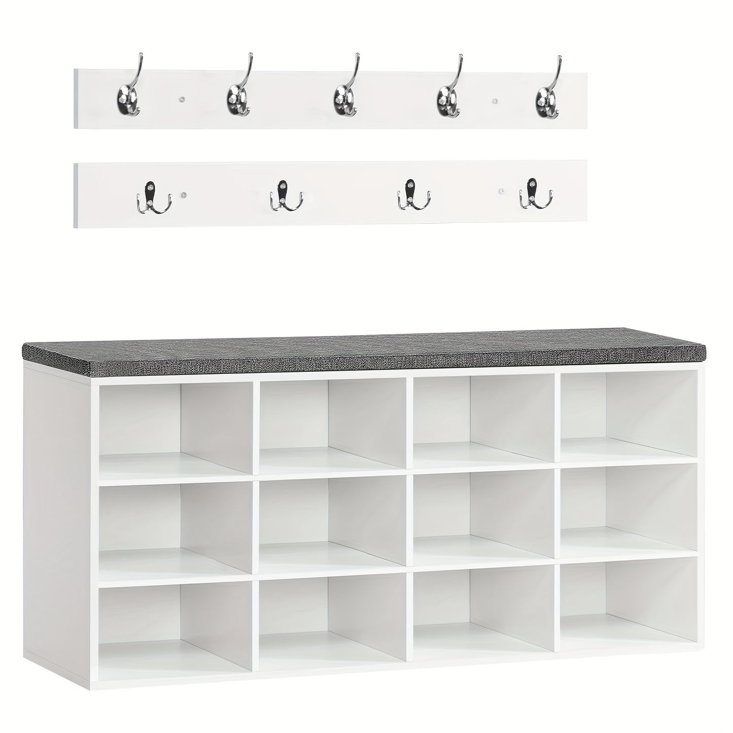 Set scarpiera armadio, divanetto scarpiera con 12 scomparti, scarpiera con divanetto imbottito, armadio a muro con 9 ganci, mobiletto scarpe per ingresso, corridoio, camera da letto