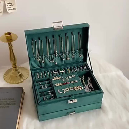 Scatola Organizzatrice Gioielli a 3 Scomparti con Serratura a Chiave - Scomparti Rivestiti in Velluto Morbido per Orecchini, Collane, Bracciali, Anelli - Scatola PU Pastello, Serratura, Design Retrò, Regalo Ideale per (Natale, Matrimonio), Scatole Gioiell
