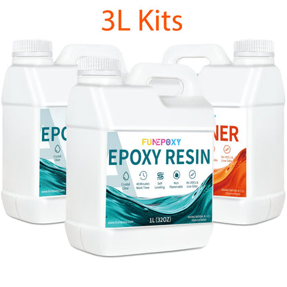 FUNEPOXY Kit Resina Epossidica 2:1 Alta Lucentezza Super Trasparente - A Scorrimento Rapido, Senza Bolle, Basso Odore, Facile da Usare, Alta Durata, Finitura Cristallina per Creazione di Gioielli, Piani di Tavoli a Fiume, Bicchieri, Stampi, Pittura su Leg