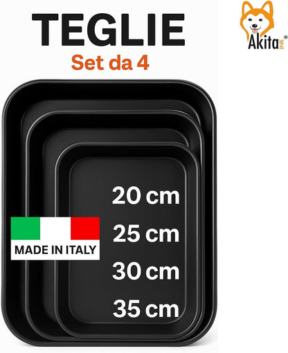 AKITAInk Set 4 Teglie Antiaderenti 20-25-30-35 cm | Alluminio, Cottura Uniforme, Bordo Alto, Lavabili in Lavastoviglie, Senza Grassi per Pizze e Torte Made in Italy