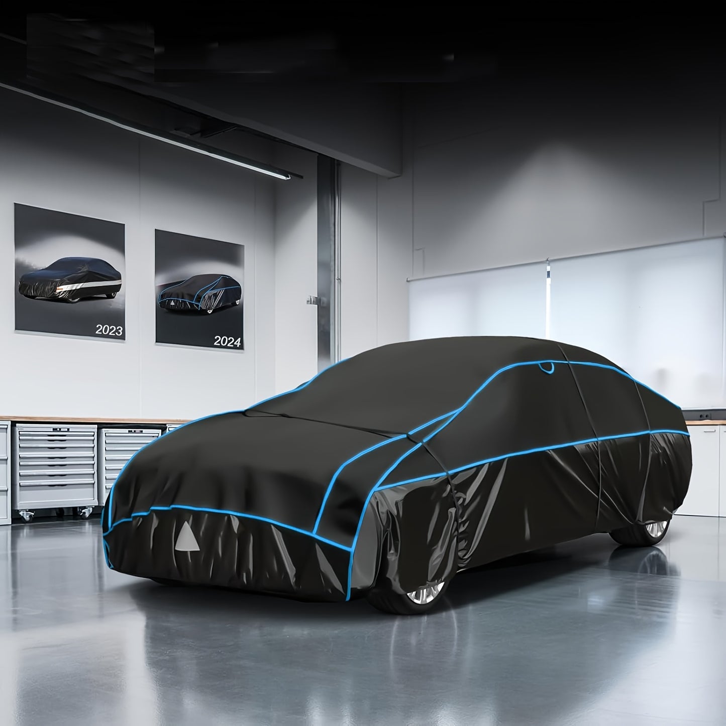 Telo Copriauto Antigrandine, Copertura Traspirante Antigrandine per Garage Auto, Copertura Completa Antigrandine e Antisolare per Garage, Universale per Tutti i Modelli (Nuovo Stile Nero e Blu)
