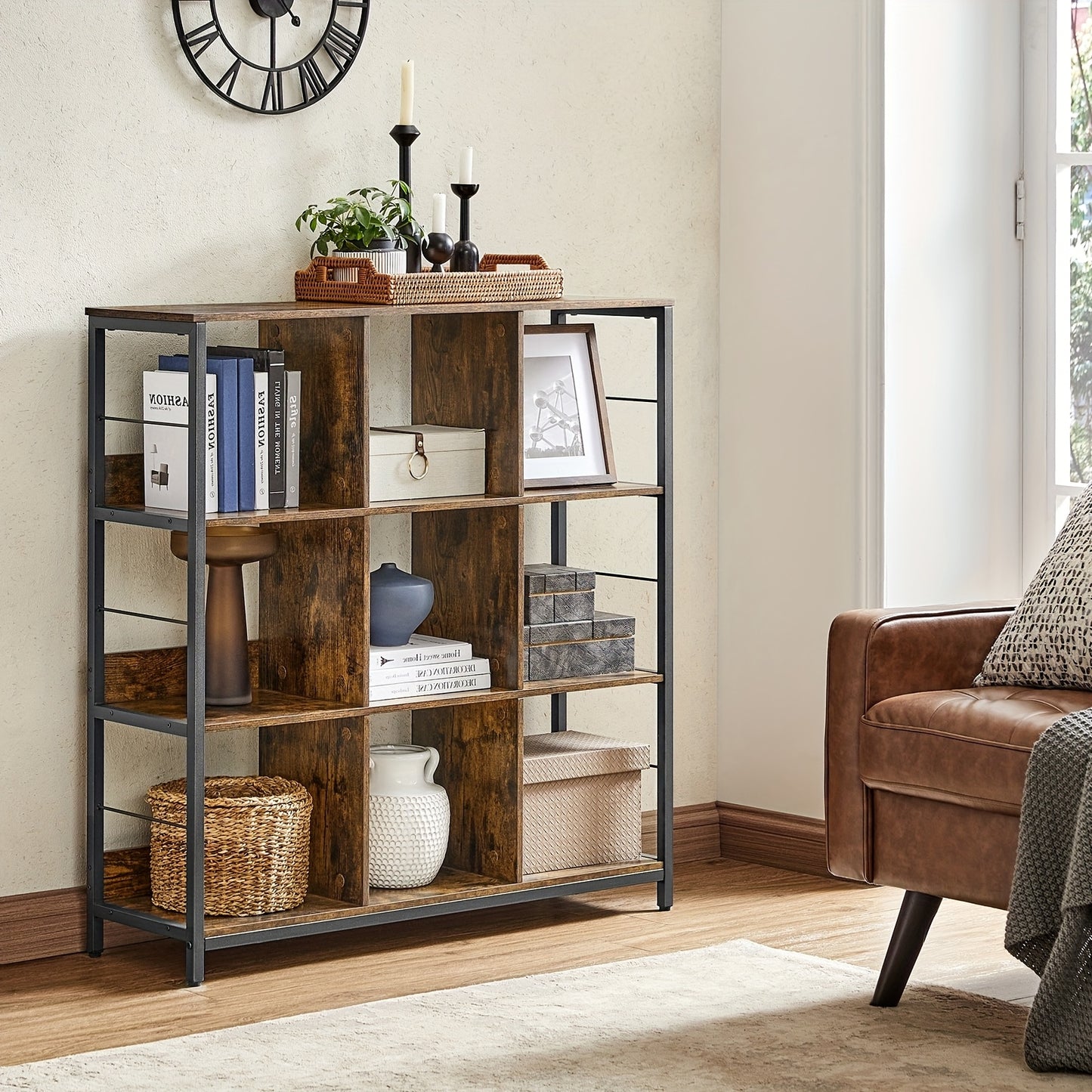 Libreria con struttura in metallo e 14 ripiani, ideale per soggiorno o ufficio domestico, design in stile industriale, dimensioni 24 X 158 X 166 cm