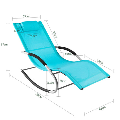 1 Pezzo Lettino Prendisole Lettino da Giardino Sdraio Relax Sedia a Dondolo da Esterno con Cuscino Poggiatesta Superficie Ergonomica Tessuto Resistente agli Agenti Atmosferici Struttura in Metallo Tasca Laterale Portata Massima 150 kg Terrazza Balcone Gia