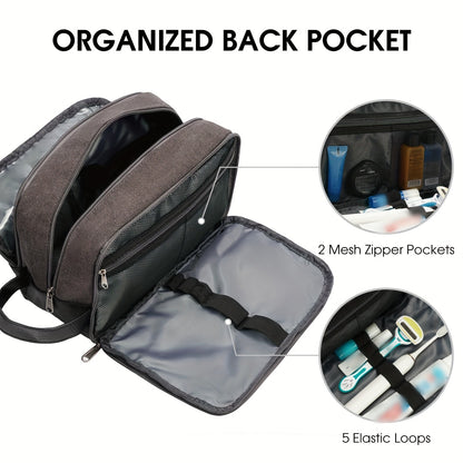 Beauty Case da Viaggio in Tela con Maniglia Laterale per Uomo Donna, Organizer da Viaggio per Articoli da Toeletta, Borsa da Barba con Tasca Separata per Asciutto e Bagnato per Accessori da Viaggio