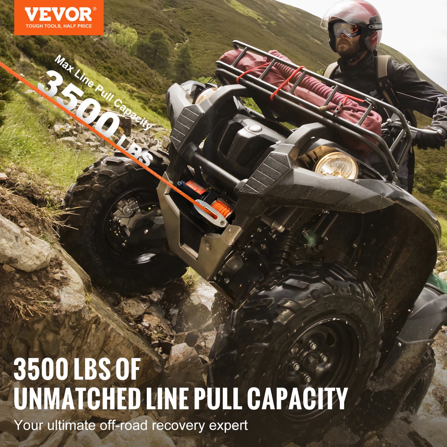 VEVOR Verricello Elettrico ATV UTV 1587.6 kg Cavo Sintetico Controllo Cablato