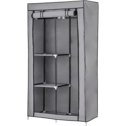 Baroni Home Armadio in Tessuto Richiudibile 88x45x160 cm Grigio 2 Ripiani Laterali e 1 Barra Appendiabiti, Guardaroba in Tessuto non Tessuto Pieghevole Salvaspazio con Struttura in Ferro per Camera da Letto, Cabina Armadio, Campeggio, Cameretta, Lavanderi